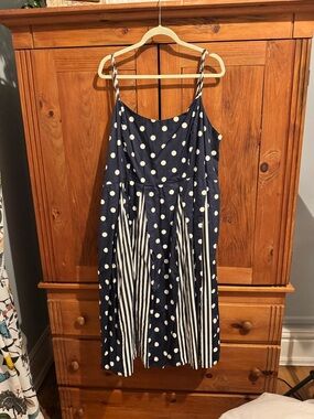 ModCloth Navy Blue Fit and Flare Dress with Polka Dots